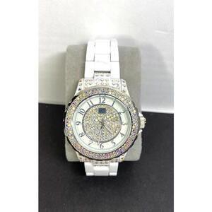 DG White Rhinestone Watch Plastic Butterfly Band - NEW Battery